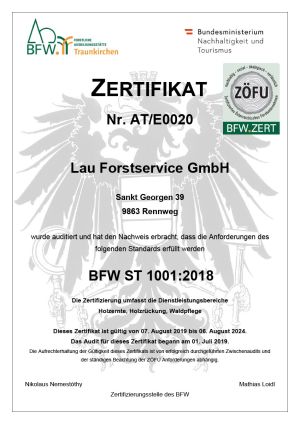 ZÖFU Zertifikat für Lau Forstservice GmbH