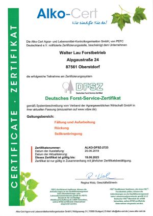 DFSZ Zertifikat – Deutsches Forst-Service-Zertifkat für Lau Forst